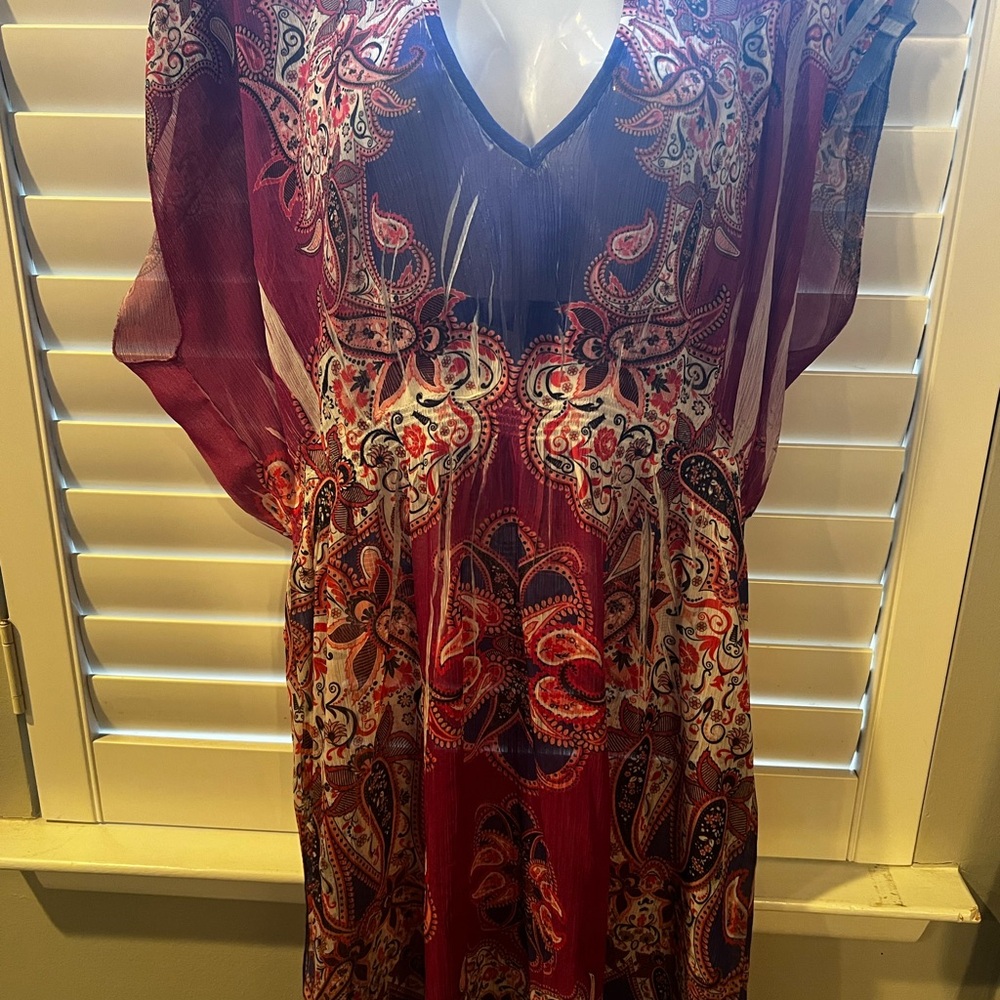 Beach Swim Cover Up Elegant Paisley Print Dress - Pink and Purple